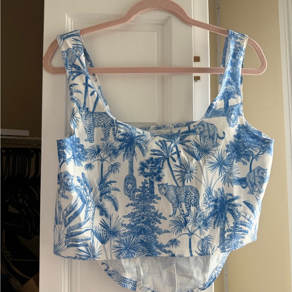 Blue and White Cropped Corset Top - Picture 2 of 3